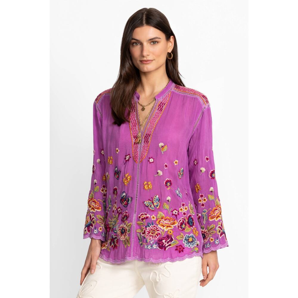 Johnny Was Women's Embellished Maude Blouse Long Sleeve Purple Size PXL NWT